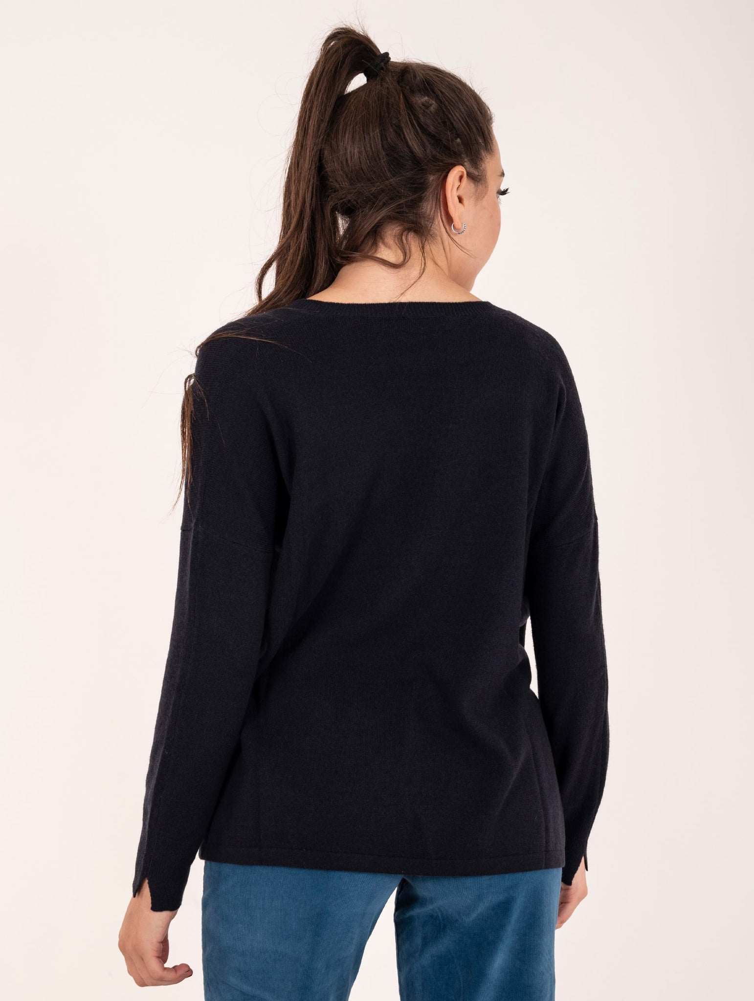 Pulla Scollo a V Base in Lana Merino e Cashmere Blu