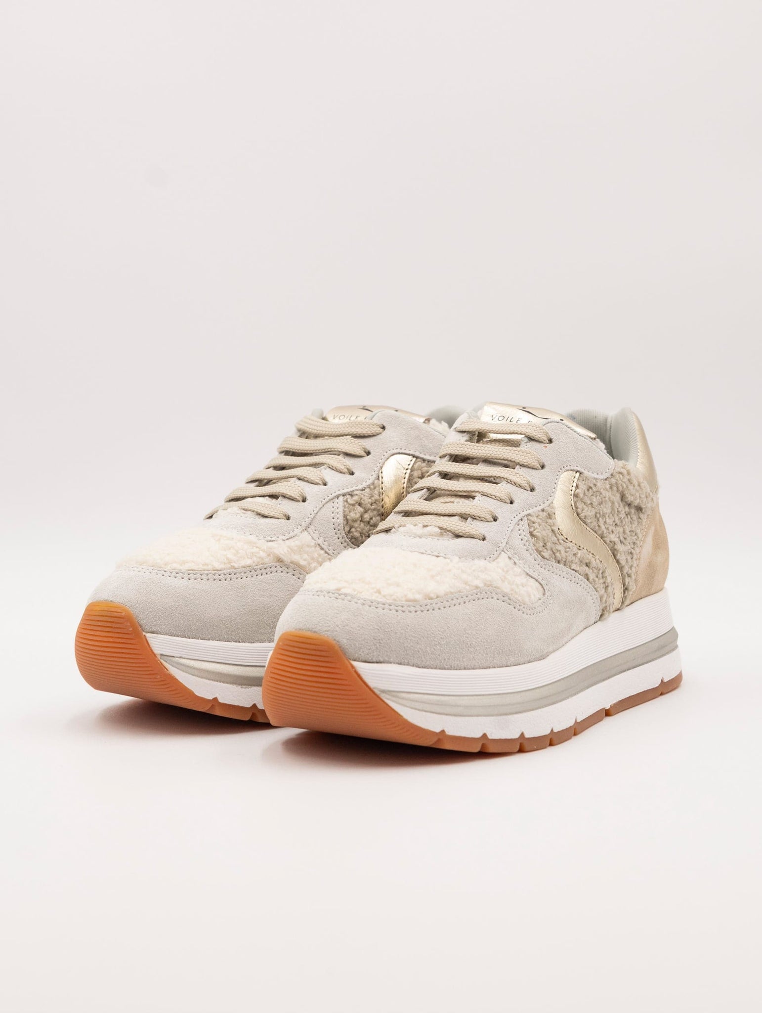 Sneakers Voile Blanche Maran in Suede e Lana Ghiaccio e Ecrù